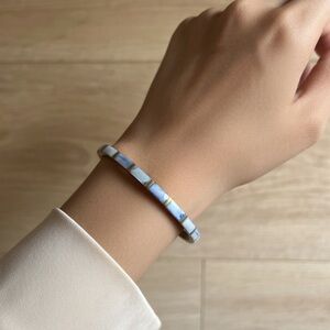 Vintage Mother of Pearl Brass Toned Inlaid Bangle Bracelet, 8”